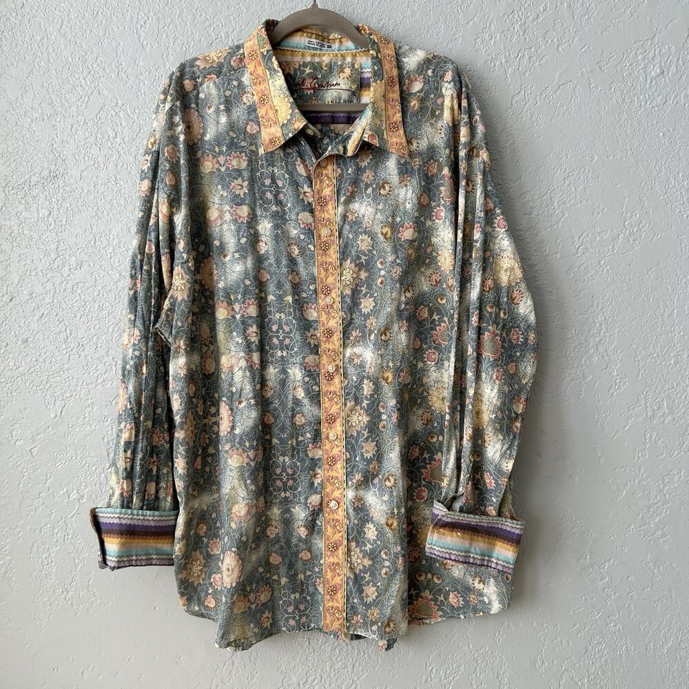 Robert Graham 4XL Button Up Shirt Long Sleeve Cotton Floral Boho Luxe Flip Cuff